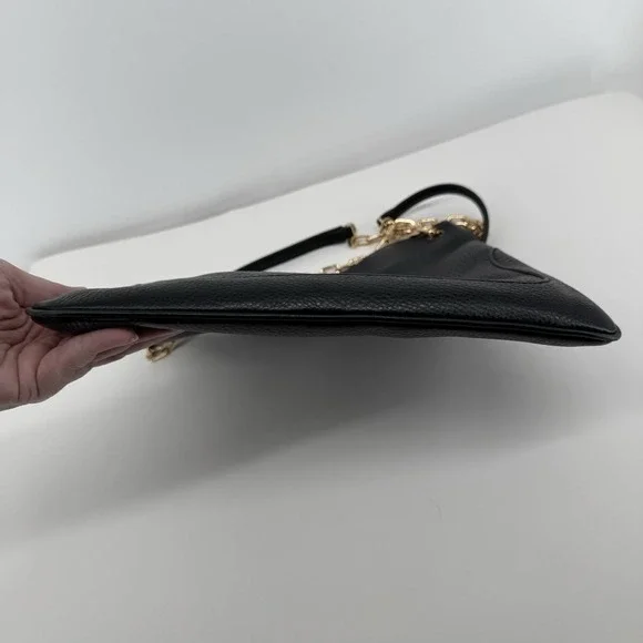 Tory Burch Black Pebbled Leather Tote Gold Chain Strap Shoulder Bag Classic Chic - Picture 6 of 14